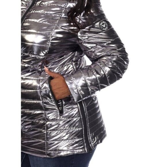 WHITE MARK Women's Plus Size Silver Metallic Puffer Coat NWT - Picture 5 of 7
